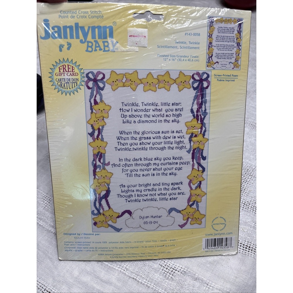 Janlynn Baby~Twinkle, Twinkle ~Cross Stitch Kit  #143-0058